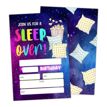 Imagem de rizotus Convites de aniversário da festa do pijama para meninos e meninas, cartões de convites de festa de aniversário do sono céu estrelado para crianças, festa de pijama, conjunto de 20 cartões com