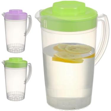 Imagem de Healvian 2 jarras de plástico com tampas, garrafa de água quente e fria, chaleira para bebidas, jarros de água fria, jarros de suco para cerveja, café, limonada, 2 L (roxo + verde)