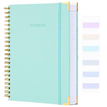 Imagem de Amanple Caderno espiral, caderno pautado para faculdade, 17,78 x 25,4 cm, diário de couro com 300 páginas para mulheres homens, caderno de capa dura B5 para escola de trabalho, 24 abas de índice, azul-petróleo