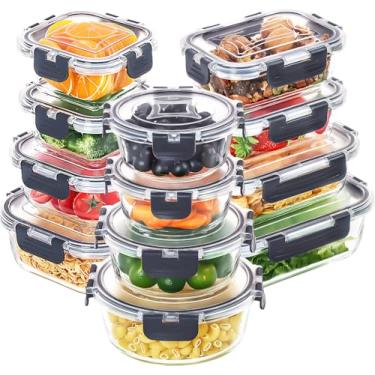 Imagem de Kit 12x, Recipientes de Vidro Hermético Preparo Refeições, Recipientes Armazenamento Alimentos Tampas Herméticas, Recipientes Vidro Marmitas, Compatíveis Micro-ondas, Forno, Freezer Lava-louças