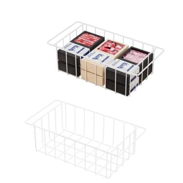 Imagem de lonpute Cesta Organizadora de Freezer de 17,5'', Cesta de Despensa de Arame de Metal Resistente, Prateleiras de Armazenamento de Cesta de Freezer Profundo, Branco, Conjunto de 2