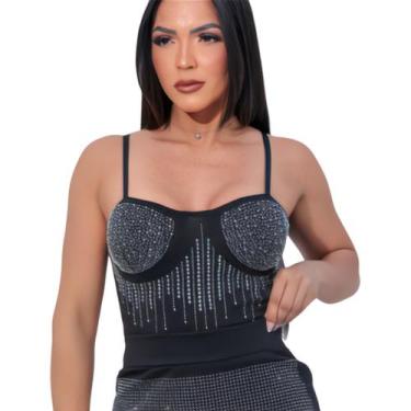Imagem de Blusa Cropped Detalhe Lindo De Strass Brilho C/bojo Premium - NoBrand,