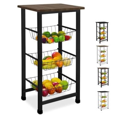 Imagem de Utility Pet & Lar, Fruteira de Chão Aramada Cozinha Metal Madeira Moderna Mesa Cor:Preto/Marrom