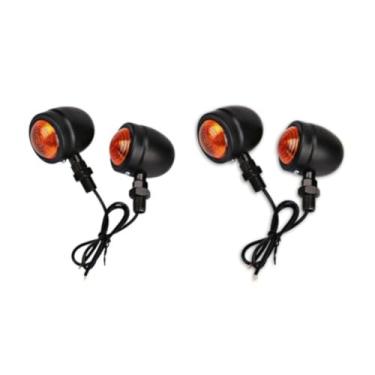 Imagem de Pisca Seta Universal para Moto Estilo Café Racer, 12V, 2 Pares, Lente Laranja, Compatível com Brat Style, Tracker, Scrambler, Bobber, Chopper e Custom (Preto | Esquerdo/Direito)