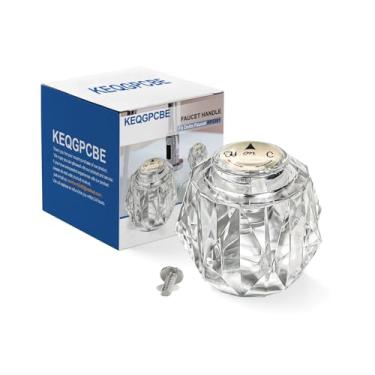 Imagem de Maçaneta de torneira de botão único transparente de substituição adequada para Delta RP2391 com orifício de deslocamento para chuveiro/banheira 6,5 cm x 6,5 cm acabamento acrílico transparente