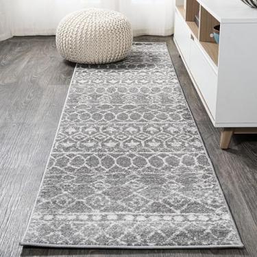 Imagem de JONATHAN Y Izil Moroccan Beni Souk Cinza/Creme 0,6 m x 2,4 m. Tapete de corredor boêmio, escandinavo, minimalista, transitório fácil limpeza, alto tráfego, sala de estar, quintal, sem queda