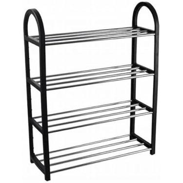Imagem de Prateleira Organizadora de Sapatos – 4 Prateleiras, Capacidade para 8 Pares, Compacta, Versátil e Fácil de Montar – Design Moderno e Elegante (Preta).
