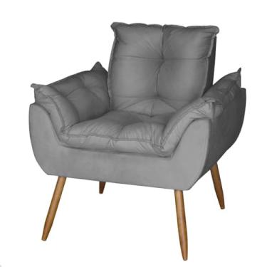 Imagem de Poltrona Para Sala de Estar Cadeira Decorativa Estofada Escritório Recepção Varanda (Suede cinza)