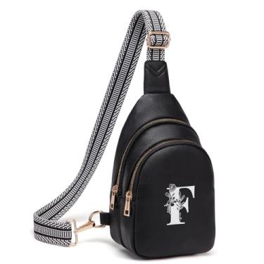 Imagem de Viverte Bolsas transversais femininas com inicial, pochete transversal, presentes personalizados para mãe e esposa, Preto, 6.69 x 2.95 x 10.23 inches, F