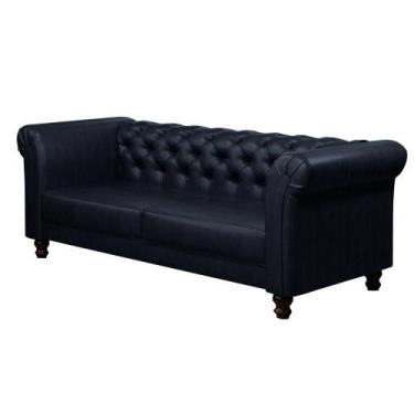 Imagem de Sofá Decorativo Sala de Estar Chesterfield 2 Lugares 180cm Couro Azul 