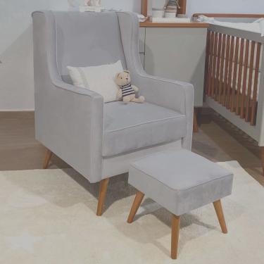Imagem de Poltrona Amamentação Aquila Pé palito com puff Linho Cinza Ideal Moveis