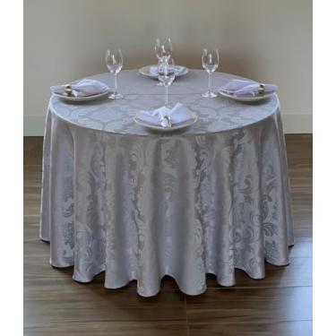Imagem de Kit 10 Toalha de Mesa Redonda Tecido Jacquard 280 x 280 cm Para Festa Buffet e Jantar (Prata)