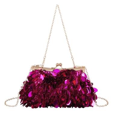 Imagem de Bolsa de mão sereia com lantejoulas brilhantes brilhantes para noite bolsa transversal para banquete bolsa de mão para festa de formatura e casamento, B - lantejoulas magenta, 23*4.5*13cm