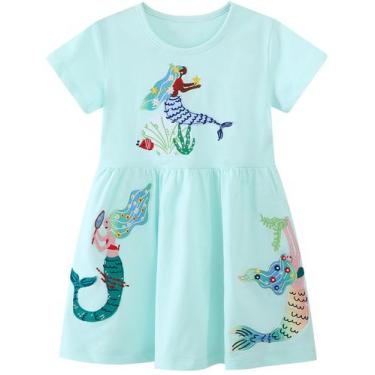 Imagem de Vestido infantil LU grátis para meninas, mangas curtas, algodão 6T - F