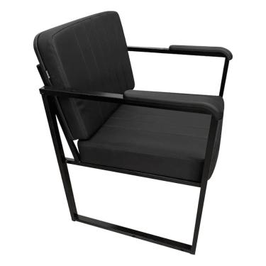 Imagem de Poltrona Decorativa Estilo Industrial Recepção Base de Metal Corino Preto
