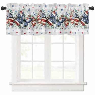 Imagem de Cortinas de janela sanefas, Dia da Independência bandeira americana bolso cortina curta para cozinha, quarto, sala de estar, café, 1 painel, borboleta folha de eucalipto 137 x 45 cm