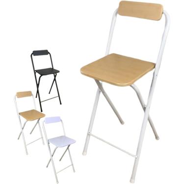 Imagem de Banco De Bar Dobrável Para Adultos Portátil 60cm, Cadeira De Cozinha Dobrável Moderna, Banco Alto Com Encosto E Apoio Para Os Pés Para Café Da Manhã Festa Esc, Wood Color, 24in/60cm