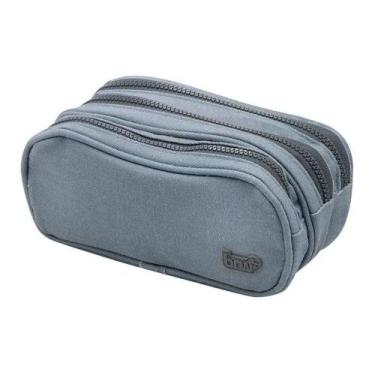 Imagem de Estojo 3 Divisórias Escolar Nylon Jeans Cinza Brw