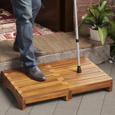 Imagem de Kzeirm Degraus Externos De Madeira De Acácia, Plataforma De Madeira De 3,5" De Altura, Banquinho De Cama Para Adultos, Idosos E Crianças, Plataformas De Degraus Para Cabeceira, Banheiro, Banheira De