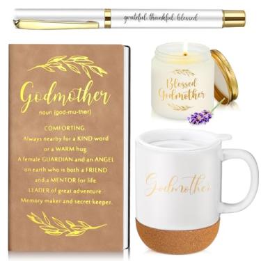 Imagem de Hushee 4 peças de presente de pedido de madrinha para mulheres presente de apreciação da esposa do pastor incluído Blessed Godmother copo de cerâmica 382.7 g velas perfumadas A6 cadernos e caneta, God