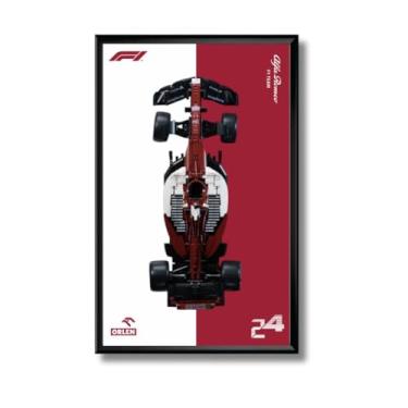 Imagem de Quadro Expositor para Carro Alfa Romeo Formula 1, Tamanho 50x80cm, Impressão UV no Acrílico, Incluso 2 Ganchos, Moldura Preta