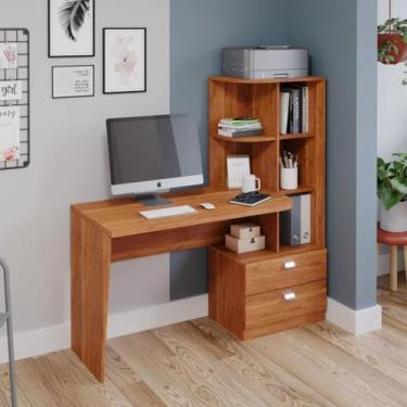 Imagem de Mesa para Computador 138cm C/Estante 2 Gavetas Prateleira e Nichos Eli