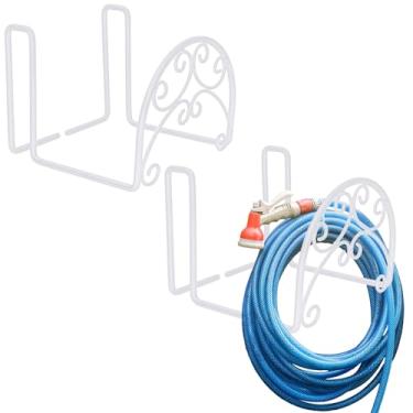 Imagem de Wonderjune 2 peças de suporte de mangueira de parede para jardim, cabide resistente, serve para trilhos de 3/4 a 3,5 cm para carretel de mangueira expansível, gancho flexível (branco)