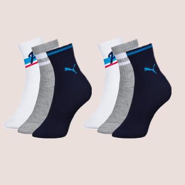 Imagem de Kit 6 Pares Meia Infantil Menino Cano Longo - Selene, M, Branco, Marin