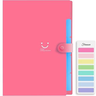 Imagem de Forvencer Organizador de arquivos sanfonado, tamanho carta, pasta expansível de 5 bolsos, pasta de arquivos fofa com etiquetas, organizador de arquivos portátil para material de escritório escolar,