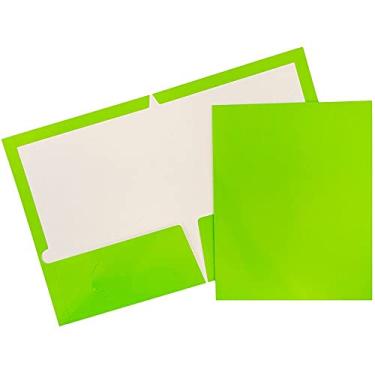 Imagem de Pasta de apresentação brilhante de dois bolsos JAM Paper, Lime Green, Pack of 6 Folders