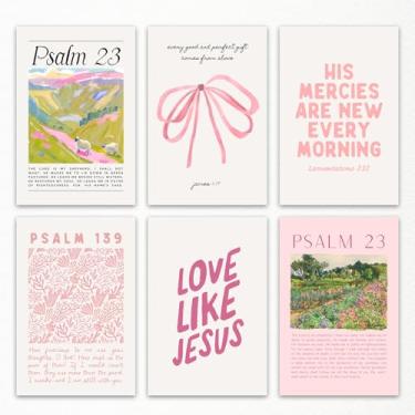 Imagem de Conjunto de 6 arte de parede em tela cristã, pôster de versos bíblicos rosa, decoração de parede com escrituras de salmos religiosos, salmo 23, impressão artística O Senhor é meu pastor, imagem de