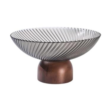 Imagem de WeiLaiKeQi Pedestal Bowl Dishold Decor elegante Decoração de madeira Bande, Cinza