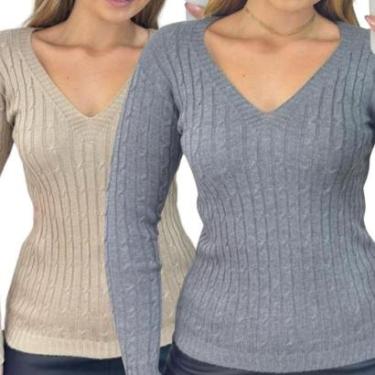 Imagem de Kit 2 Blusas Industrie Femininas e Chumbo Suéter Malha Tricô Manga Longa Tamanho:Único;Cor:-Feminino