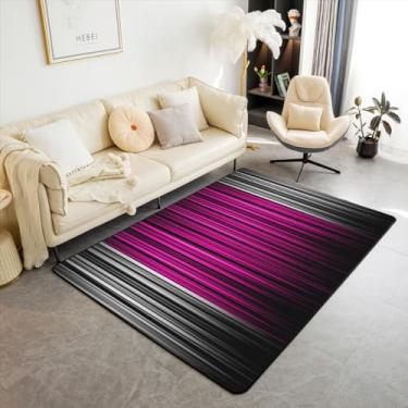 Imagem de Feelyou Tapete de sala de estar para crianças, rosa, choque, cinza, preto, 12 x 18 cm, arte abstrata, tapete para decoração interna para meninos, meninas, adolescentes, listras, geométrico, decoração