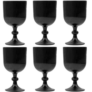 Imagem de Conjunto de 6 taças de vinho vintage pretas de 325 ml, copos de água de vidro colorido de 325 ml, exclusivo em relevo, vidro de haste alta transparente, para festa de casamento, copos chiques, apenas
