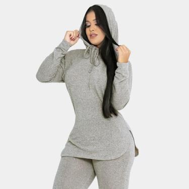 Imagem de Conjunto lazinha Feminino Blusa Com Capuz Manga Longa Calça Com Bolso 