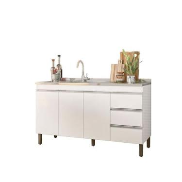 Imagem de Balcão Para Pia Cozinha 147 CM Branco 3 Portas 3 Gavetas Karen Peterne