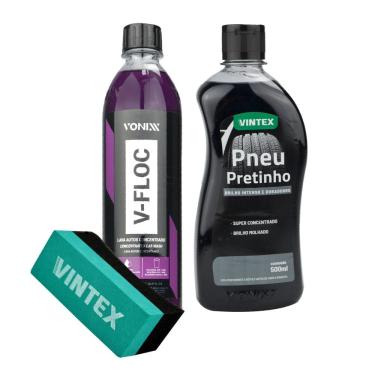 Imagem de Kit V-Floc 500Ml + Pneu Pretinho 500Ml + Aplicador Vonixx