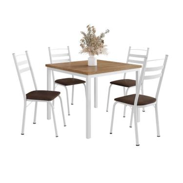 Imagem de Conjunto de Mesa Quadrada com Tampo MDP e 4 Cadeiras Adriana Revestimento Sintético Imbuia e Branco