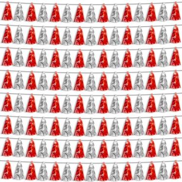 Imagem de Hysilla 8P Franjas Metálicas De Folha Prata Vermelha Com Borlas E Faixas Para Carros Alegóricos, Desfile Despedida Solteira, Casamento, Aniversário, Halloween, Natal, Decoração Festa Chá Bebê/Noiva