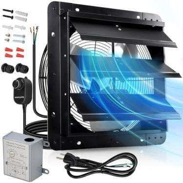 Imagem de Hiorucet Exaustor De Parede 14" Com Controlador Velocidade E Kit Cabo Alimentação, Termostato Temperatura Ajustável, Fusível Desligamento Contra Incêndio, 60 Hz, 75 W, Motor Cobre, Sótão Automático