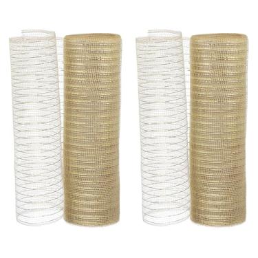 Imagem de PATIKIL 2 fitas decorativas de malha, 25,4 cm x 25,4 m, rolo de fita metálica para decoração de guirlanda de árvore de Natal, champanhe
