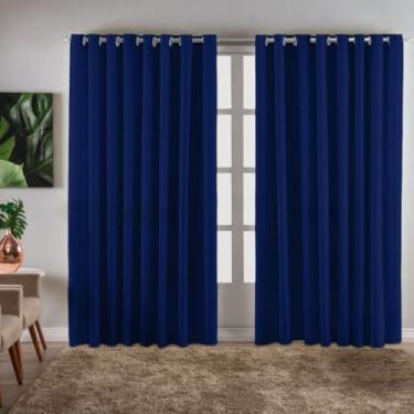 Imagem de Cortina Grande Ilhós Cromado 3 X 2.20 Oxford Para Quarto Sala Escritório(Azul Bic)
