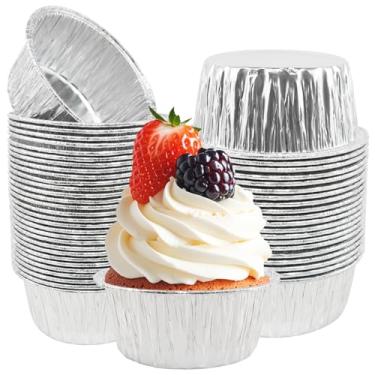 Imagem de Copos de alumínio para assar, pacote com 150 ramequins descartáveis, forros de muffin de cupcake de alumínio, copos de cozimento de folha de prata para torta de ovos, assar, cupcake, pudim, apetite
