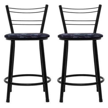 Imagem de Jogo Com 2 Banquetas Flórida Baixa Estrutura Preta Cozinha Americana B