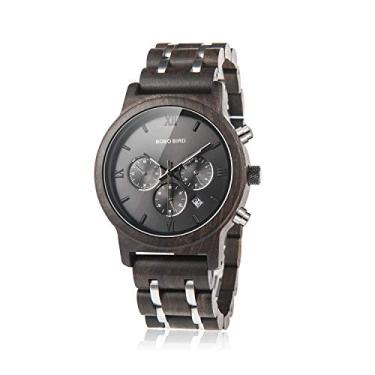 Imagem de BOBO BIRD relógios masculinos de madeira de luxo com pulseira de metal de madeira cronógrafo e data Dispaly Quartz relógio relógios relógios relógios relógios relógios relógio versáteis masculinos, Metal Black, medium size for men