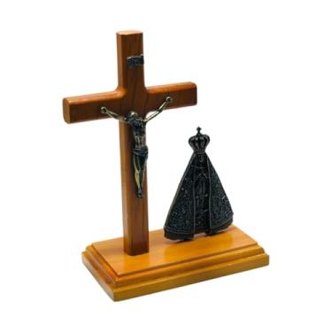 Imagem de Crucifixo de Mesa com Imagem Nossa Senhora Aparecida 20 cm