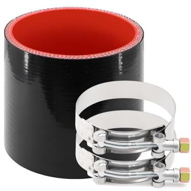 Imagem de ID Acoplador de desempenho de mangueira de silicone reto reforçado com 4 camadas de alta temperatura, comprimento 7,6 cm com 2 braçadeiras de parafuso em T, conexão de tubo turbo de alto nível