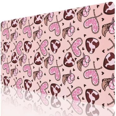 Imagem de Cozynestcy Tapete de mesa de escritório bonito com estampa de vaca 50 x 29 cm Kawaii Cowgirl Tapete de mesa de couro PU grande tapete de mouse pad bonito tapete de mesa antiderrapante para meninas