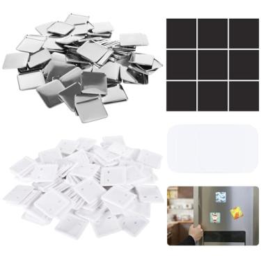 Imagem de 100 peças de botão quadrado, suprimentos de botão de ímã de geladeira DIY para máquina de fazer botões em forma de quadrado de 50 mm, incluindo capa de metal, capa traseira de plástico, filme